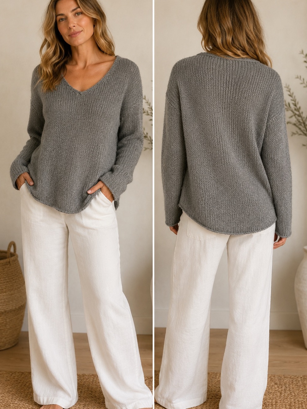 Wooden Ships Gray Mohair Wool
Blend V-Neck Sweater XS